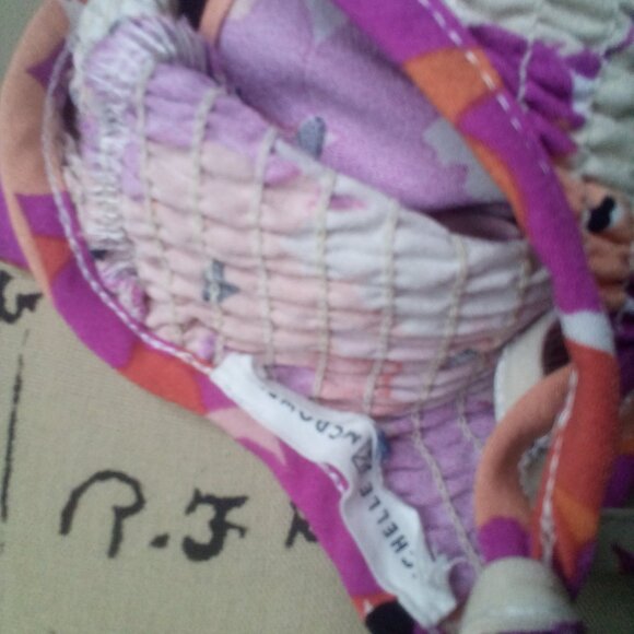 Michelle McDowell Dress Women M ? Short Ruffle Sleeve Smocked Floral Pink Orange - Picture 16 of 16